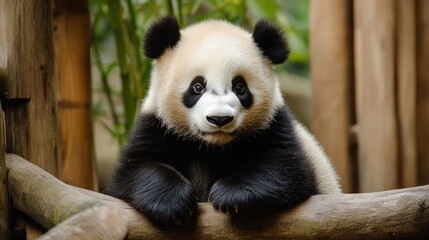 Fototapeta premium Captivating Portrait of a Young Giant Panda in Natural Habitat
