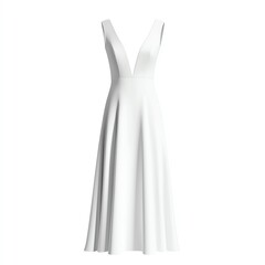 Elegant white dress with a deep V-neck and flowing silhouette, perfect for any formal occasion. The simple yet sophisticated design highlights beauty and grace.