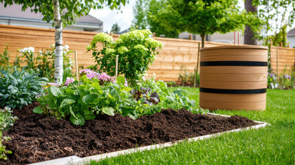 vibrant garden showcasing composting and waste reduction initiatives