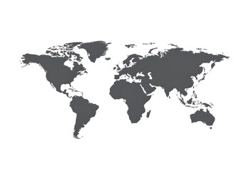 Fototapeta premium Minimalist gray world map illustration on white background, perfect for educational, travel, or geographical themes in various design projects