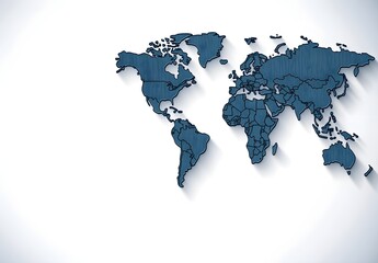 Fototapeta premium Artistic Wooden Map of the World with Shadows and Texture on a Light Background, Symbolizing Travel, Geography, and Global Connections