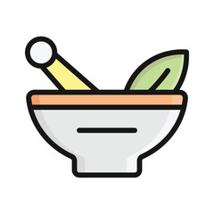Mortar and pestle with herbs concept of herbal medicine vector