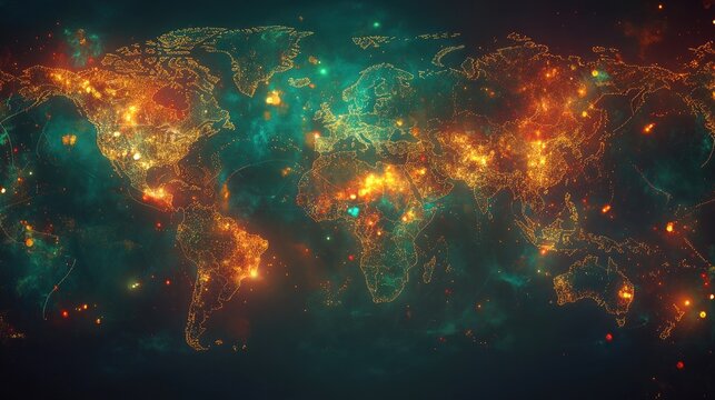 A conceptual image of financial globalization with interconnected economic data hubs and digital trade routes