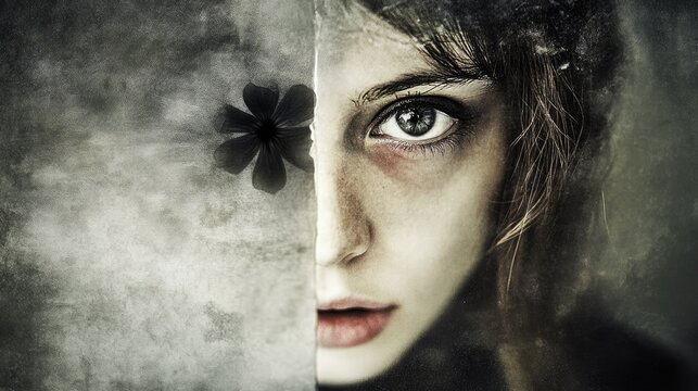 Mysterious portrait of a girl revealing deep emotions in a dark and artistic setting