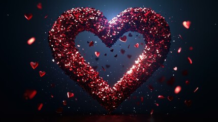 Glittering heart symbol with falling hearts.