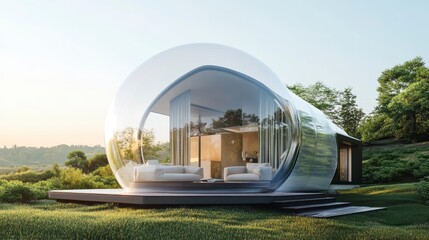 Floating Earth and Soap Bubbles in a Green Landscape