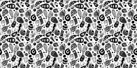 Cartoon hand-drawn doodles on the subject of summer holidays theme seamless pattern