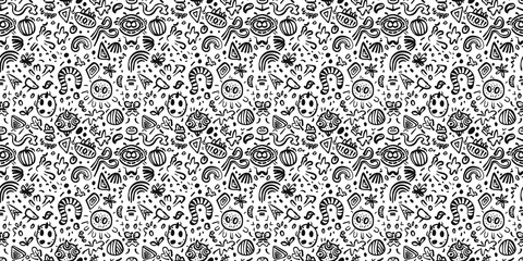 Cartoon hand-drawn doodles on the subject of summer holidays theme seamless pattern