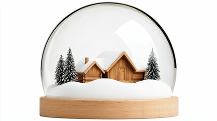 Charming snow globe with a wooden cabin inside.