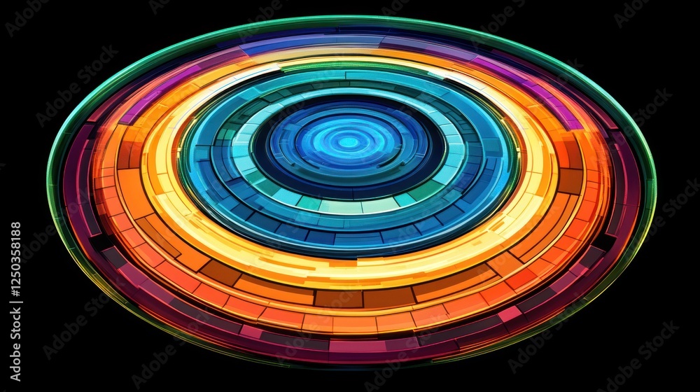 Poster circular abstract futuristic pattern with vibrant color gradient and 3d effect