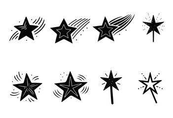 set of star silhouette doodles, star vector collection, vector collection, star twinkle.