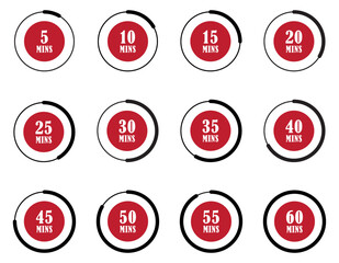 Stopwatch icons. Colorful simple chronometer, time counter with dial. Countdown timer showing hours and minutes. Timer clock stopwatch icon set. Countdown timer and clock icons. Stopwatch icons.