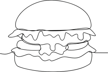 Simple Line Drawing of a Delicious Juicy Burger