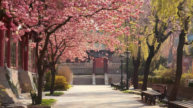 A corner of a Chinese garden in summer