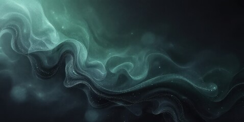 Obraz premium Abstract green and black flowing wave patterns with sparkles