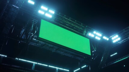 Blank digital billboard glowing green in stadium, ready for new website design