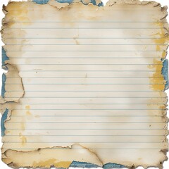 This vintage notebook paper features distressed edges and a textured surface, making it ideal for scrapbooking, background designs, or creative projects.