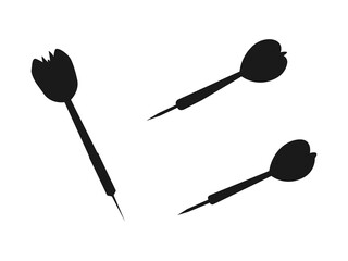 Simple Black Dart Silhouette Set. Vintage style throwing dart in vector silhouette. Dart for the professional game of darts flat vector icon. The silhouettes are isolated on a white background.