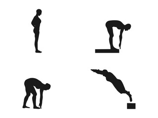 Female swimmer silhouette vector. Swimming silhouettes, Swimmer silhouettes, Woman swimming silhouettes, Backstroke swimmer silhouettes. The silhouettes are isolated on a white background.