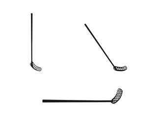 floorball sticks silhouette icon set. Floorball icon in simple isolated vector. Floorball stick and ball. floorball stick and ball vector. silhouettes are isolated on a white background.