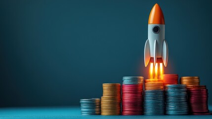 Financial Growth and Investment Success: A Rocket Launching from Stacks of Coins