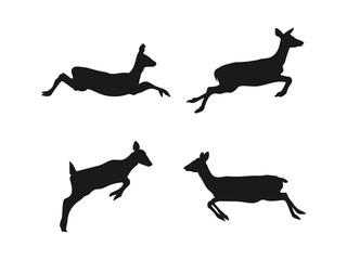 Jumping Roe Deer silhouette set. jumping deer silhouette on a black color, vector art illustration. Roe Deer silhouette vector. Animal silhouette. The silhouettes are isolated on a white background. © ultra designer