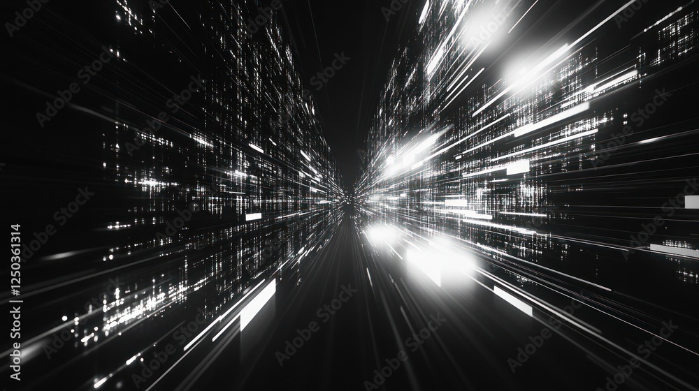 Wall mural abstract data stream tunnel: a digital journey through light and space