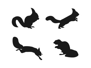 squirrel silhouette illustration vector art design. Squirrel Silhouette Vector. Silhouettes of a Squirrel in Different Actions. silhouettes are isolated on a white background.