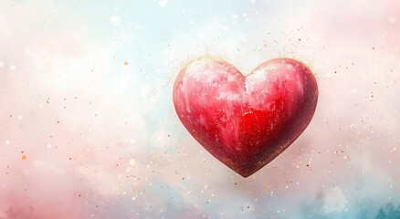 Obraz premium Artistic Red Heart with Golden Sparkles on a Dreamy Background