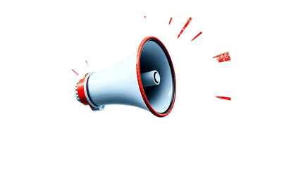 White Megaphone with Red Accents, Ready to Broadcast