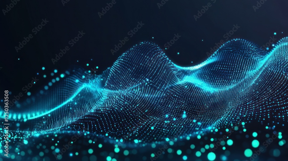 Poster abstract digital particle wave background with glowing dots and lines