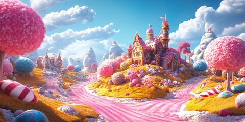 A whimsical candyland landscape