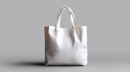 Minimalist white tote bag positioned on a neutral gray background, ideal for fashion and lifestyle contexts