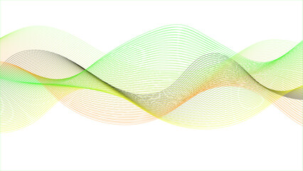Abstract orange background, wavy abstract green lines in wave shape, color gradient brush stroke isolated on white