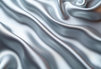 Obraz premium Shiny silver satin fabric with flowing waves and soft folds, silk texture background for luxury design or banner