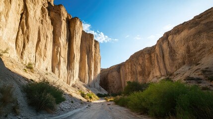 Spectacular desert canyon landscape with towering sandstone cliffs