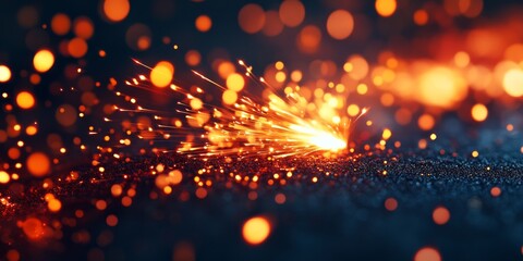 Bright sparks flying from burning fuse on glittering surface