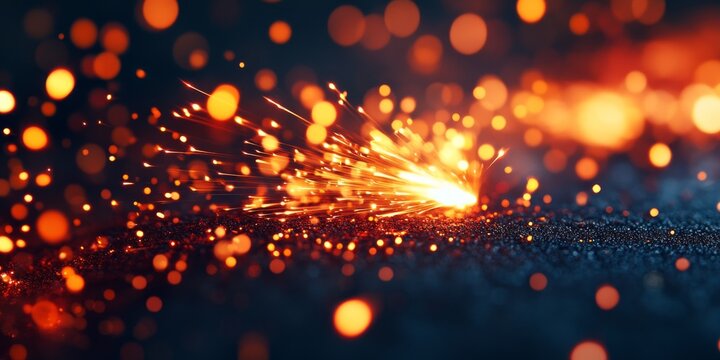 Bright sparks flying from burning fuse on glittering surface