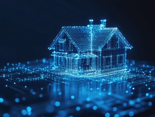 Digital blueprint of a modern house representing smart home technology