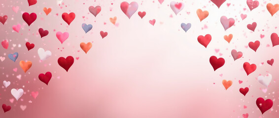 Colorful hearts, pastel background, Valentine's Day card design.