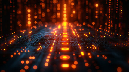 Abstract Digital Circuit Board Glowing Orange Lines Technology Background Futuristic Data Wire Cyber