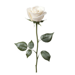 Elegant single white rose flower stem romantic floral image, Transparent Background, Ai Generative Images