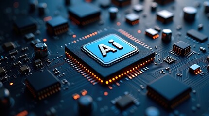 Motherboard with "AI" printed, emphasizing the integration of Artificial Intelligence technology.