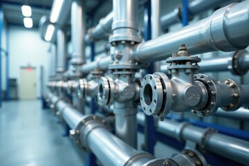 Fototapeta premium Industrial Piping System A Detailed View of Metallic Tubing and Valves in a Modern Facility