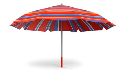 Fototapeta premium Striped beach umbrella, summer shade, white background, vacation