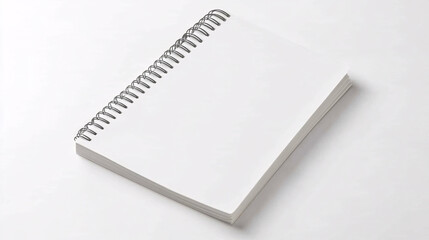 blank white spiral notebook on white background - simple minimalist office supplies mockup