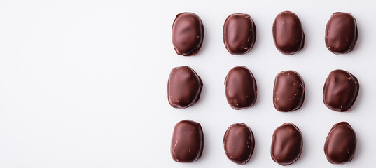 Fototapeta premium Dark chocolate covered almonds on white background