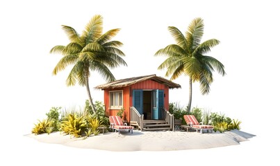 Fototapeta premium Tropical beach hut, island paradise, relaxation, sunny day, vacation getaway