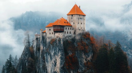 Bled Castle on a Cliffside Perched High Above Slovenia's Scenic Landscape