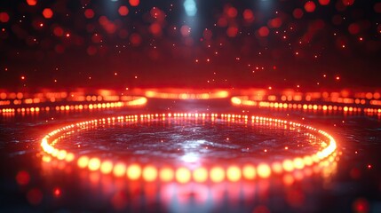 A round, empty red plate or circular board with a glossy finish,